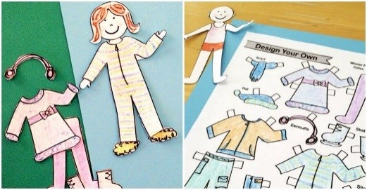 Colored paper cut outs of clothes to put onto a paper doll