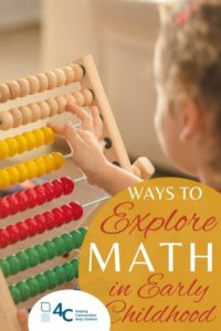 A child plays with an abacus. The headline reads, "Ways to Explore Math in Early Childhood"