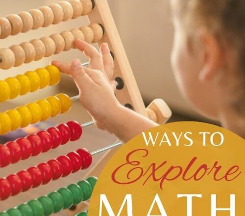 A child plays with an abacus. The headline reads, "Ways to Explore Math in Early Childhood"